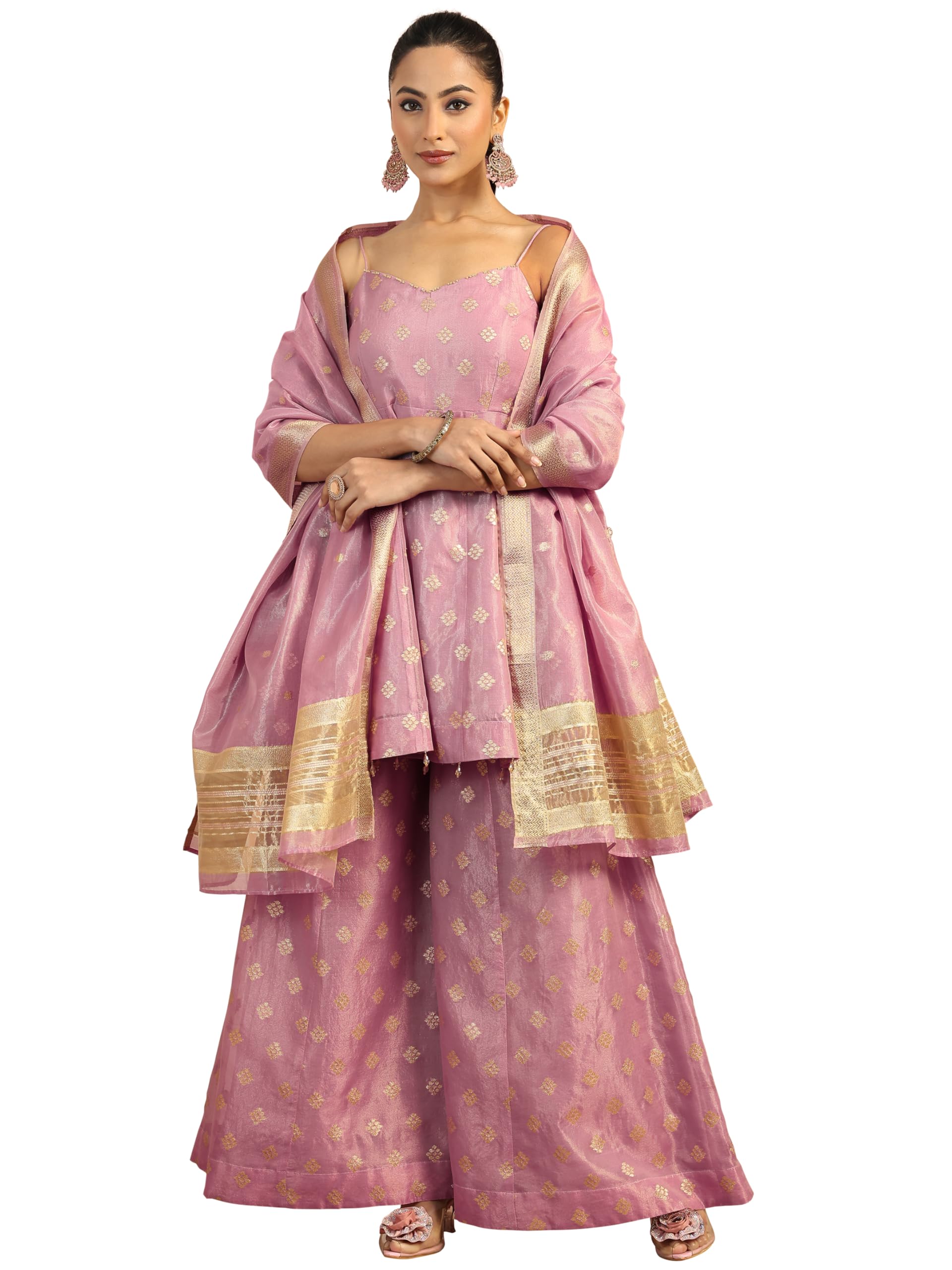 Libas Embellished Silk blend Anarkali Kurta With Palazzos and Dupatta-401047XXL