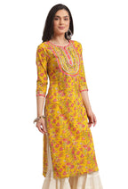 Rytras Women'S Cotton Printed Straight Kurti (X-Large) Yellow