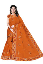 TAMAIRA FASHION Womens Plain Weave Pure Cotton Saree with Heavy Embroidery and stone work Without Blouse Piece (Mustard)