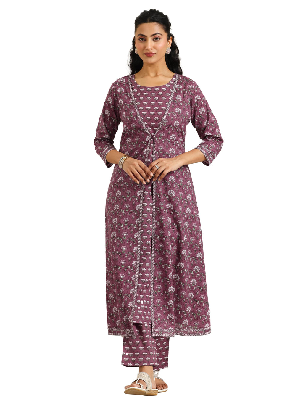 Libas Womens Printed Cotton Straight Kurta With Trousers And Shrug