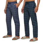 XYXX Mens Super Combed Cotton Checkered Checkmate Pyjamas [Pack of 2] Elasticated Waist, Drawstring | Loungewear for Men in Blu