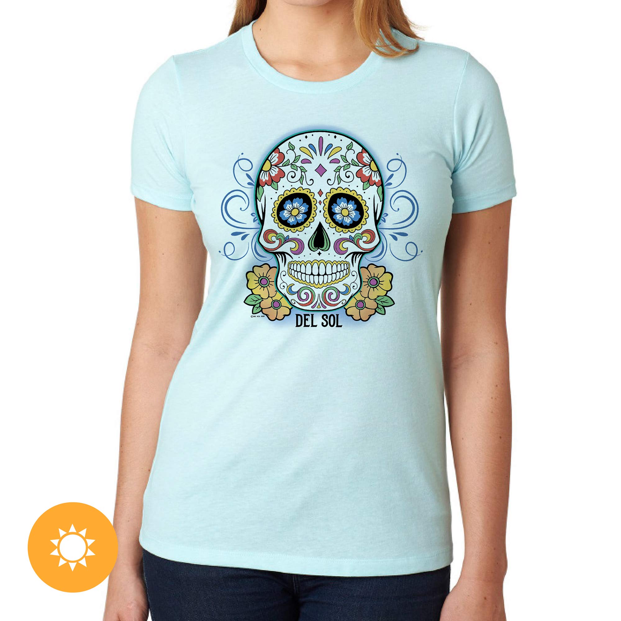 Day of the Dead T-Shirt - Ice Blue by Delsol for Unisex - 1 Pc T-Shirt (Medium)