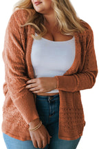 Redwood Burl Mixed Pattern Knitted Open Front Plus Cardigan