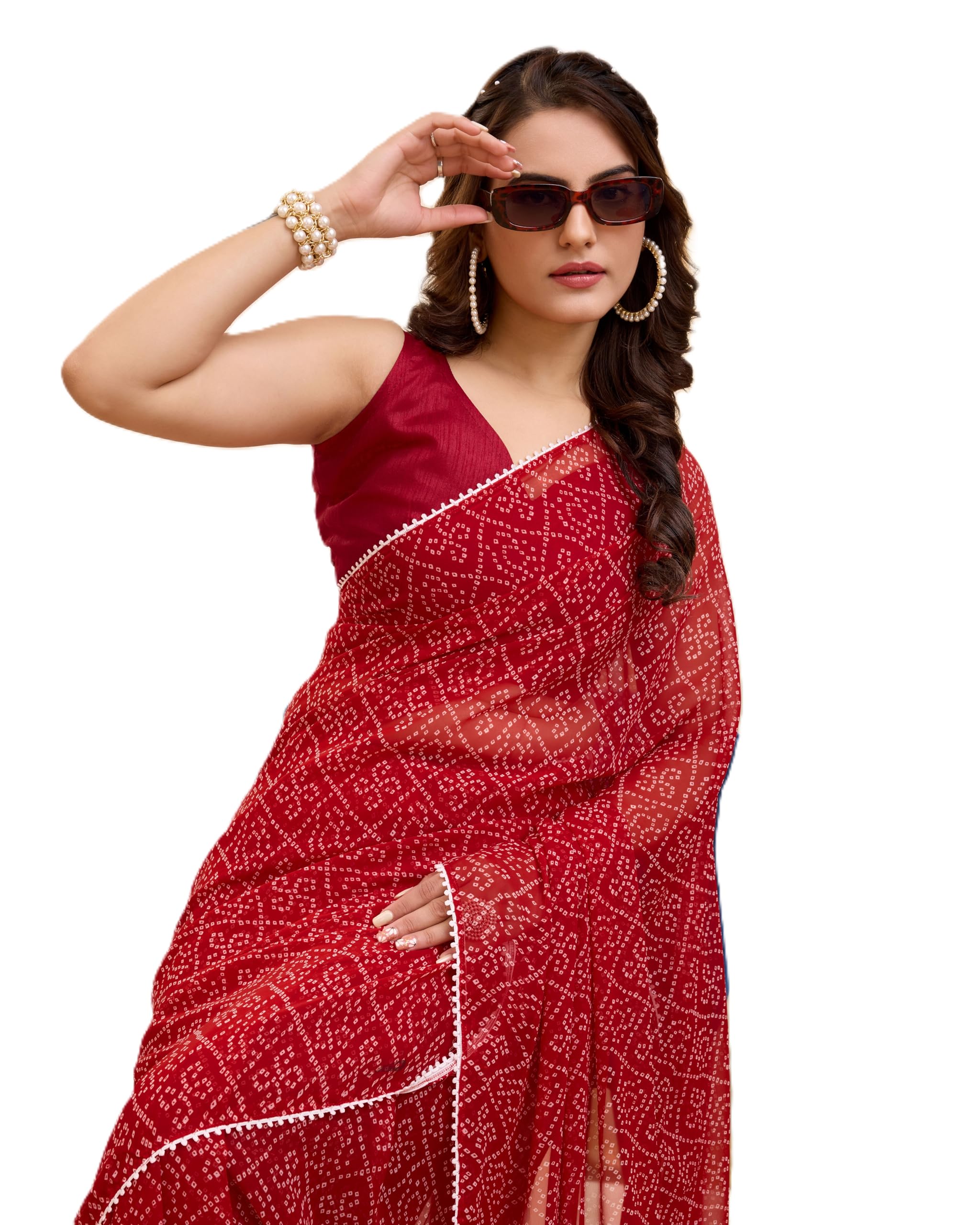 VAIRAGEE Women Soft Georgette Stylish Printed Ready To Wear Saree With Unstitched Blouse (2054) (Maroon)