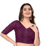 Pujia Mills Womens Fancy Readymade Half Sleeve Georgett Saree Blouse(R Koti 2 Wine_38)