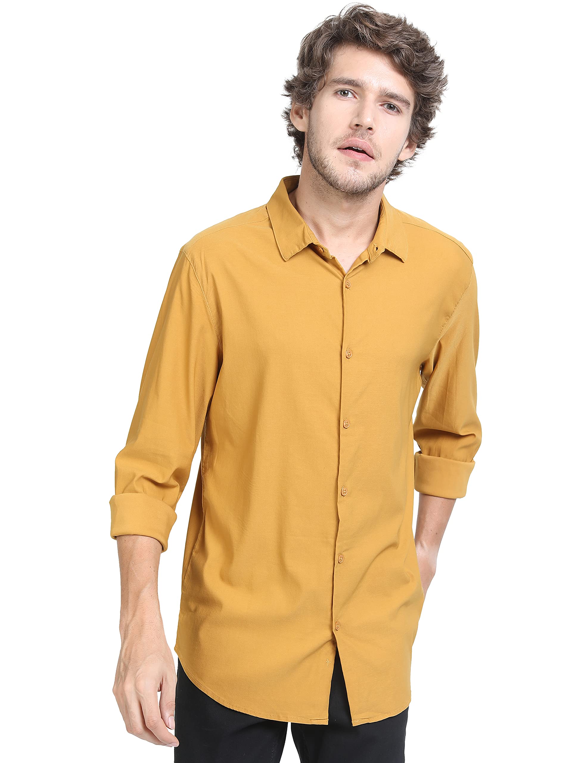 Ketch MenS Solid Regular Fit Shirt (Khsh000842_Mustard S)