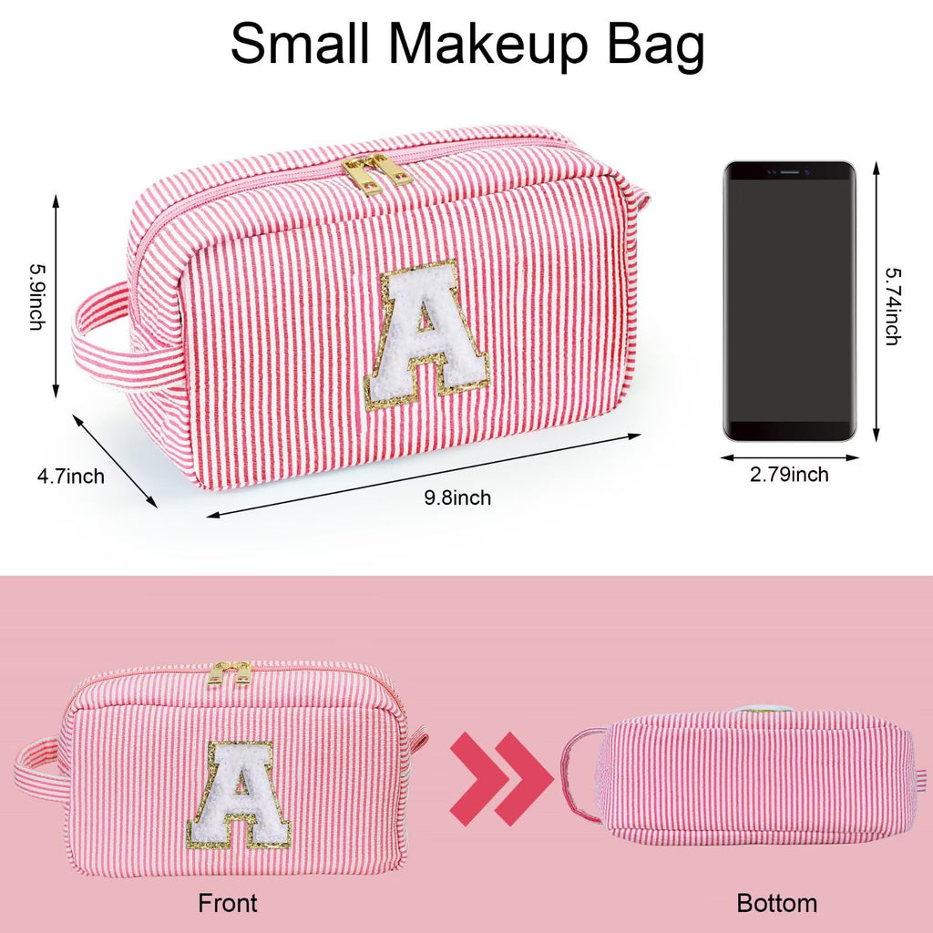 YOOLIFE Initial Makeup Bag for Women - Monogram Cute Large Pink Makeup Bags Cosmetic Toiletry Pouch Make Up Case for Women Her B