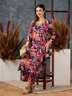 ANNI DESIGNER Women s Cotton Blend Kurta with Palazzo, Blue, L