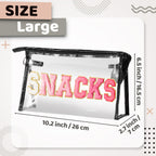 Y1tvei Large Clear SNACKS Pouch - Preppy Patch Rose Red Chenille Varsity Letter PVC Transparent Extra Large Cosmetic Makeup Bag