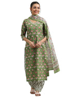 Libas WomenS Cotton Floral Kurta Set (400158O Green