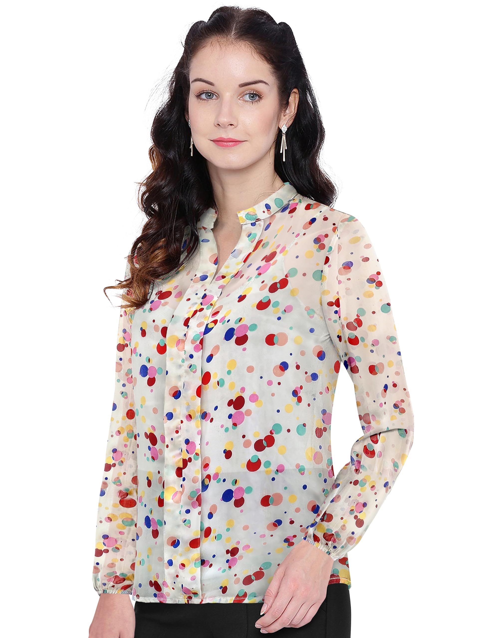 Toochki WomenS Polka Dots Regular Fit Shirt (Toochki198-Tp-N_Off White
