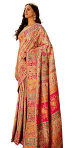 MADHUHANSH Womens Kasamiri Cotton Patola Letest Designer Saree with Unstitched Blouse With Boluse Piece (CREAM)
