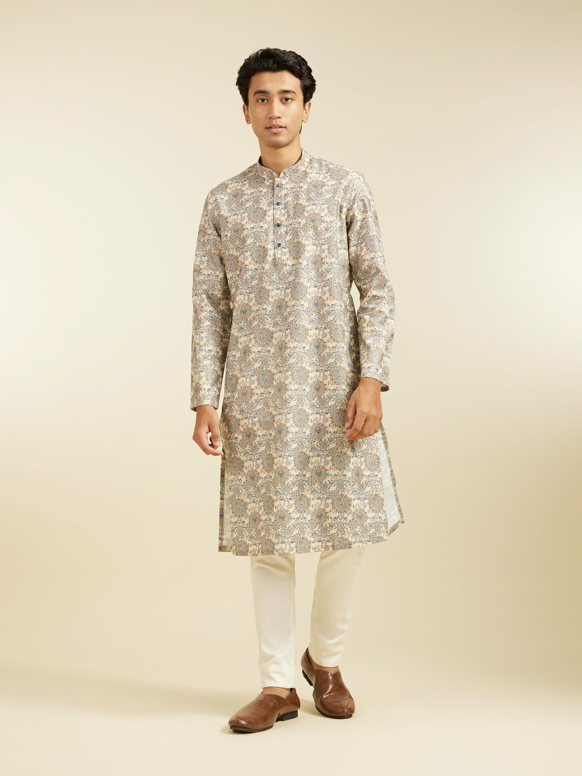 Diwas By Manyavar MenS Cotton Blend Printed Kurta (Beige,S)