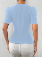 Shasmi Womens & Girls Sky Blue Short Puff Sleeve, V-Neck, Ruched Bust Solid Tops for Women/Tops, T-Shirts for Girls (TOP 61 Sk