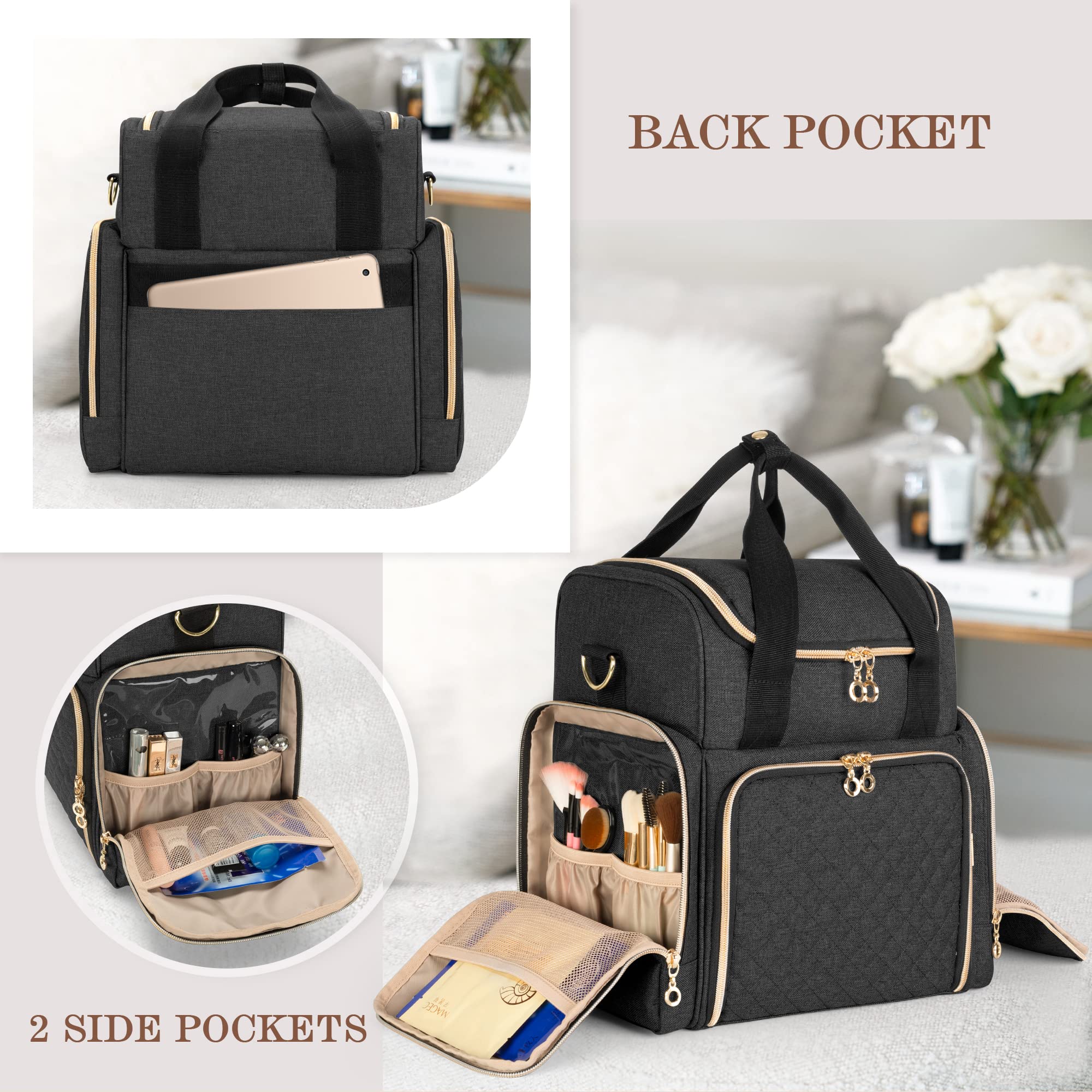 LUXJA Travel Makeup Bag with 2 Removable Cases, Cosmetic Bag with Multiple Storage Sections (Patent Pending)