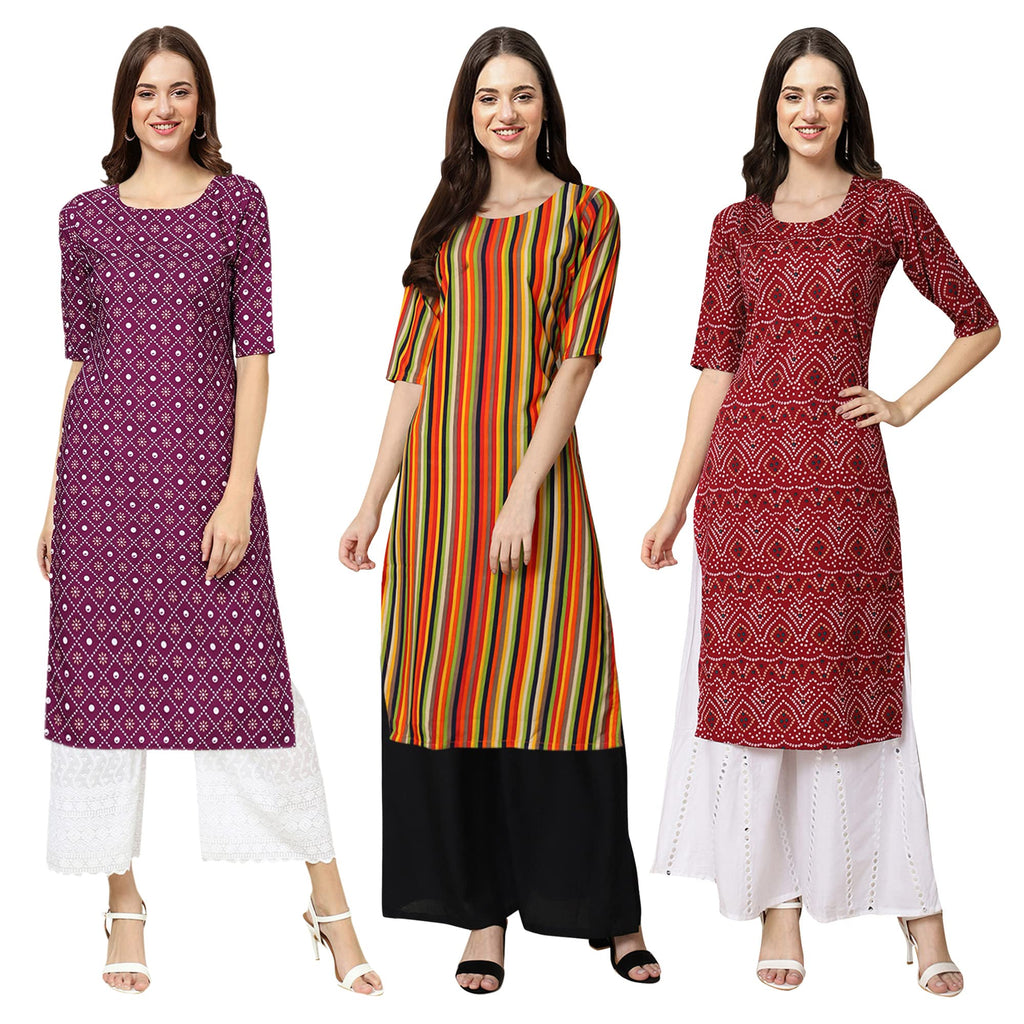 Pinkmint Women'S Crepe Digital Print Straight Kurta(Pack Of 3)[Qb-355-356-374-Xl]