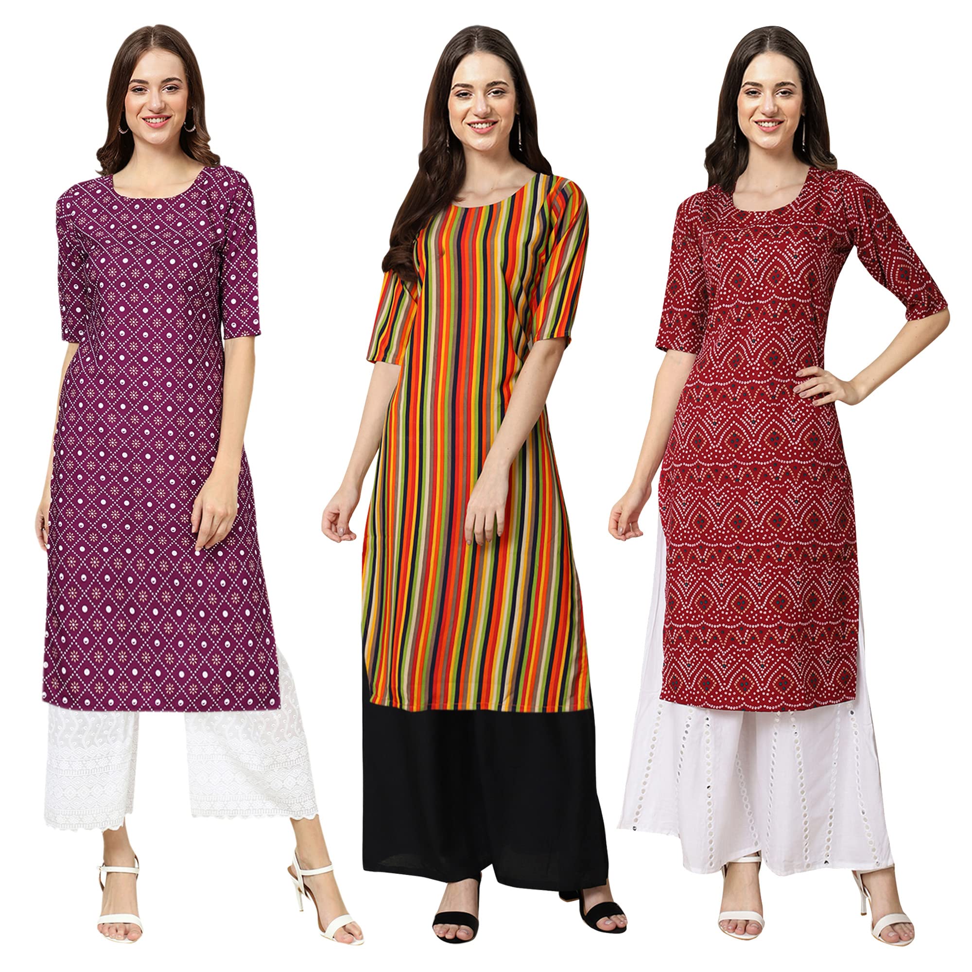 Pinkmint Women'S Crepe Digital Print Straight Kurta(Pack Of 3)[Qb-355-356-374-Xl]
