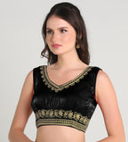 Pujia Mills Womens Sequin Embroidered V Neck Sleeveless Readymade Saree Blouse Indian Ethnic Designer Stitched Readymade Saree