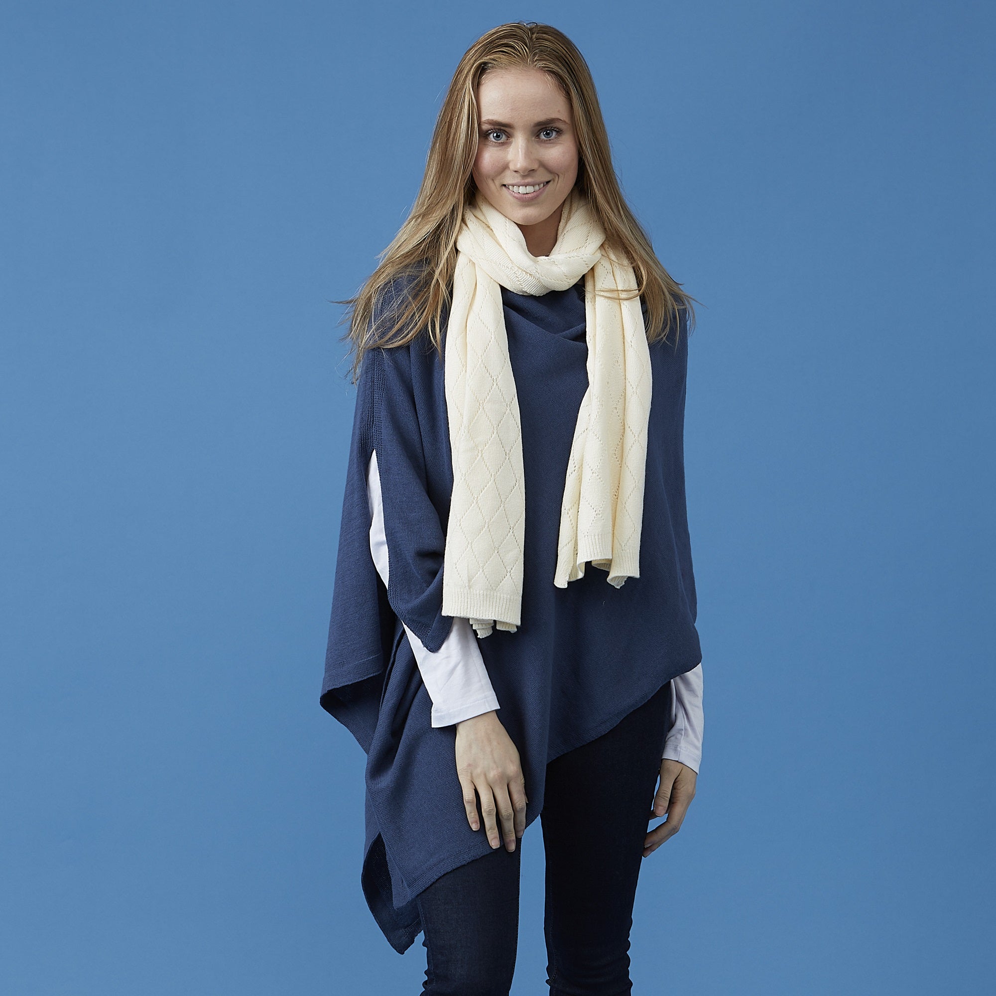 Tickled Pink Solid Cotton Poncho, Slate Blue