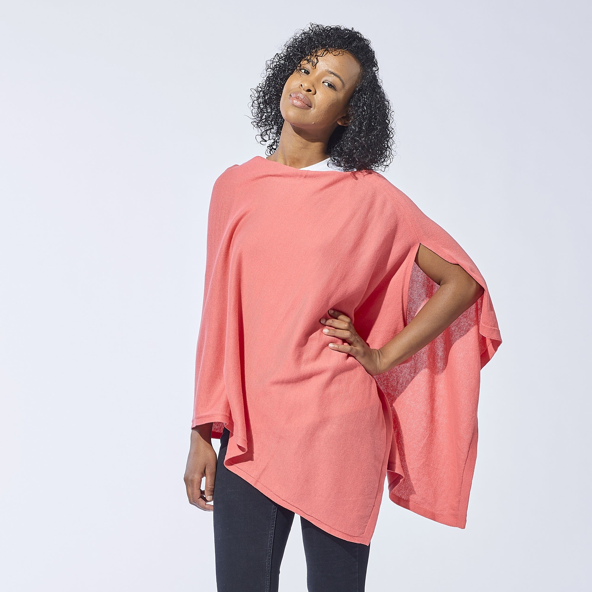 Tickled Pink Solid Cotton Poncho, Coral