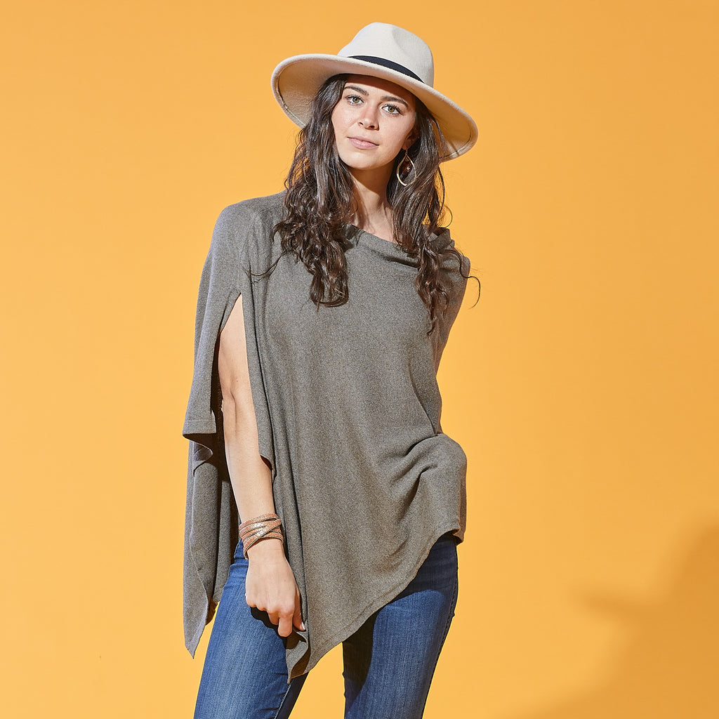 Tickled Pink Solid Cotton Poncho, Taupe