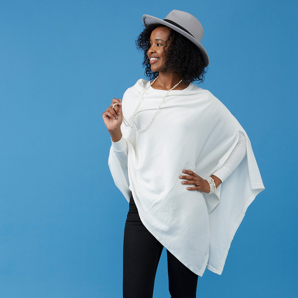 Tickled Pink Ivory Solid Cotton Poncho
