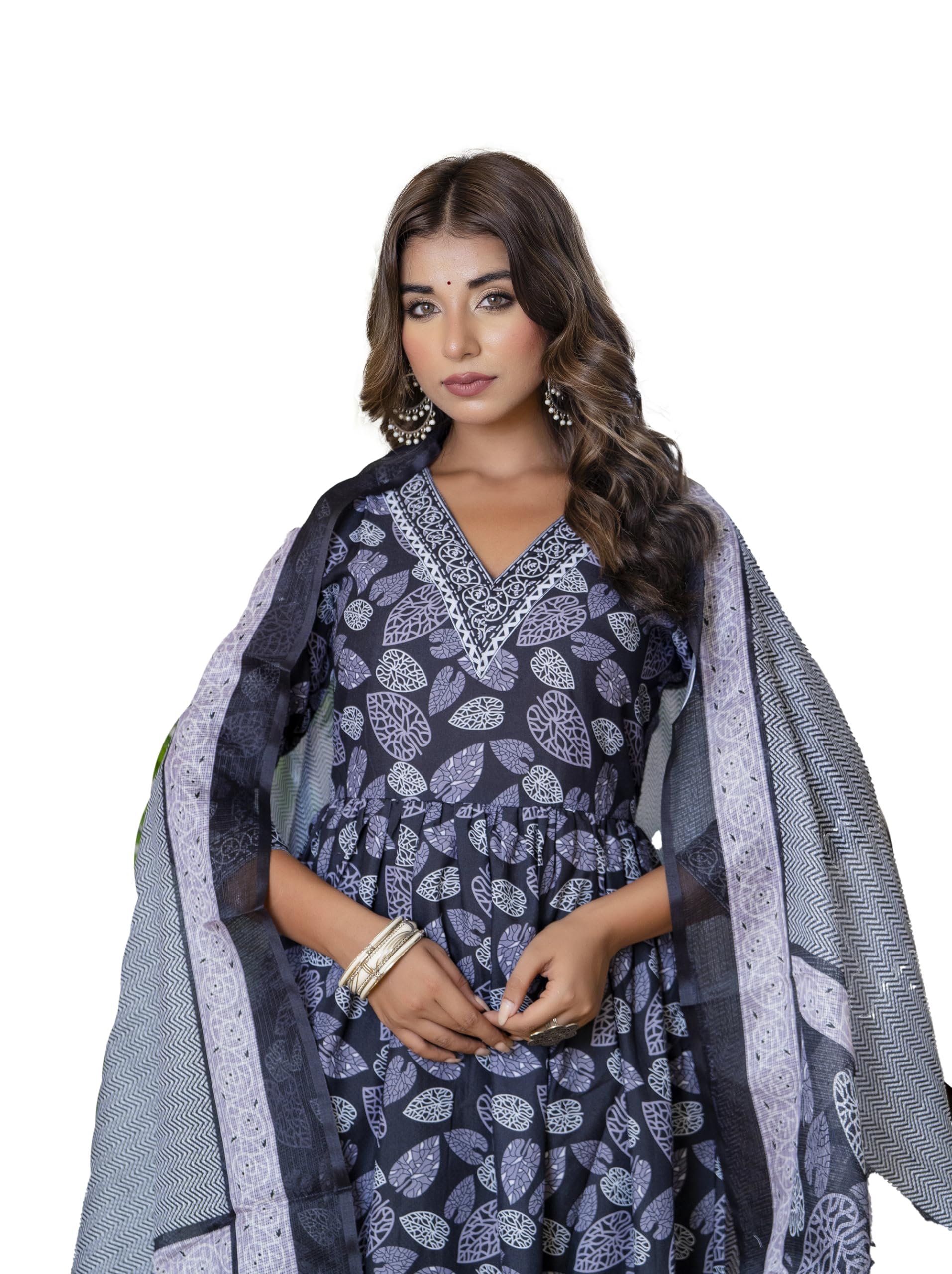 Yashika Women 's Dupatta Cotton & Lace Print Set with A-Line Kurta Trousers, Ethnic Elegance for Any Occasion! Experience comfor