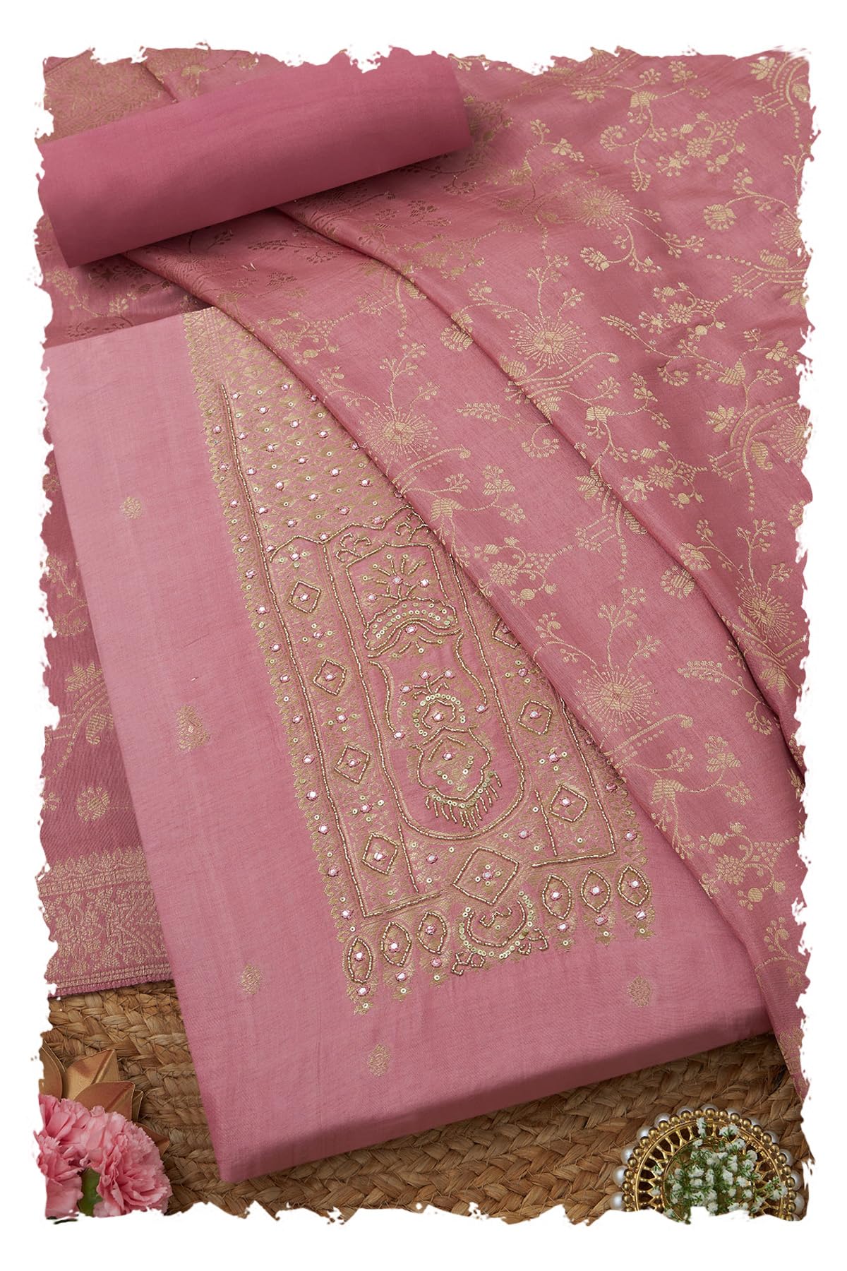 Soch Women Silk Blend Woven Design Unstitched Dress Material with Cutdana