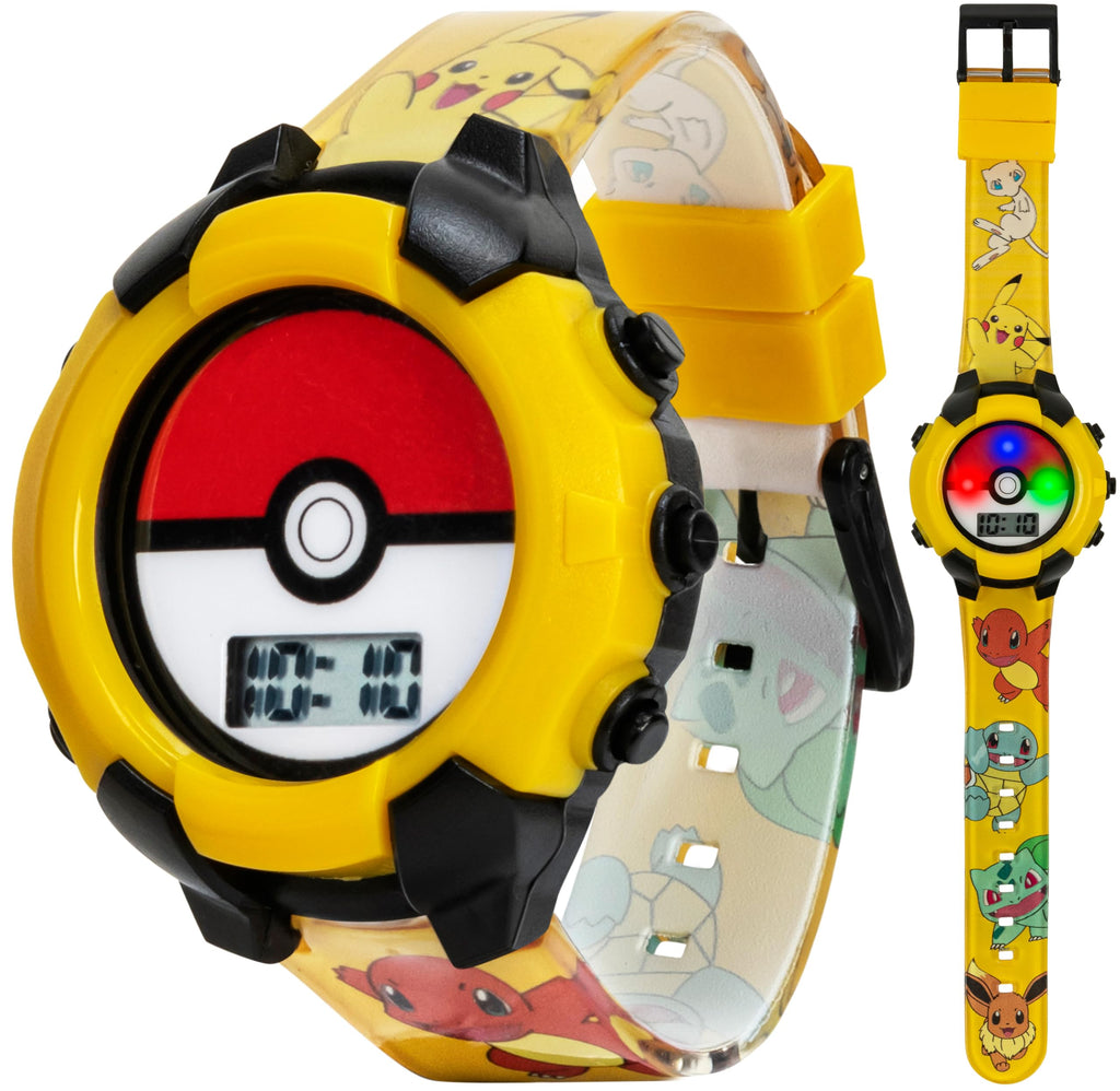 Accutime Kids Pokemon Pokeball Digital LCD Quartz Wrist Watch with Yellow Bezel, Cool Inexpensive Gift & Party Favor for Boys, G