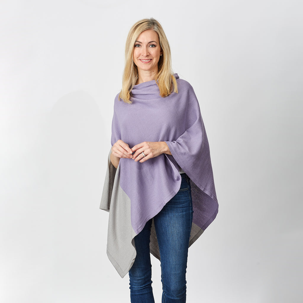 Tickled Pink Lavender & Gray Colorblock Cotton Poncho