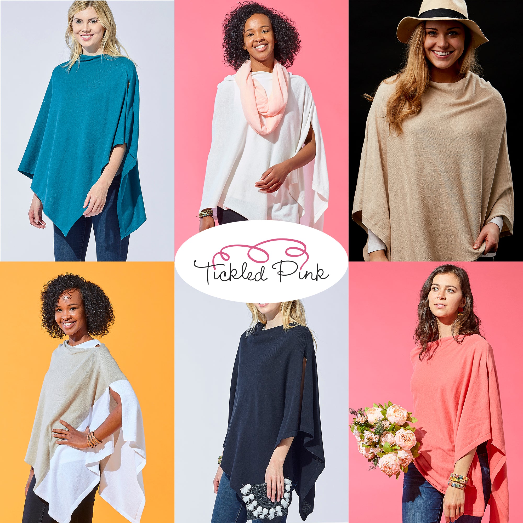Tickled Pink Oatmeal & White Colorblock Cotton Poncho