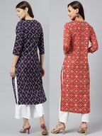 Anni Designer Women'S Crepe Straight Printed Kurta Pack Of 2 (Paga Combo_023)