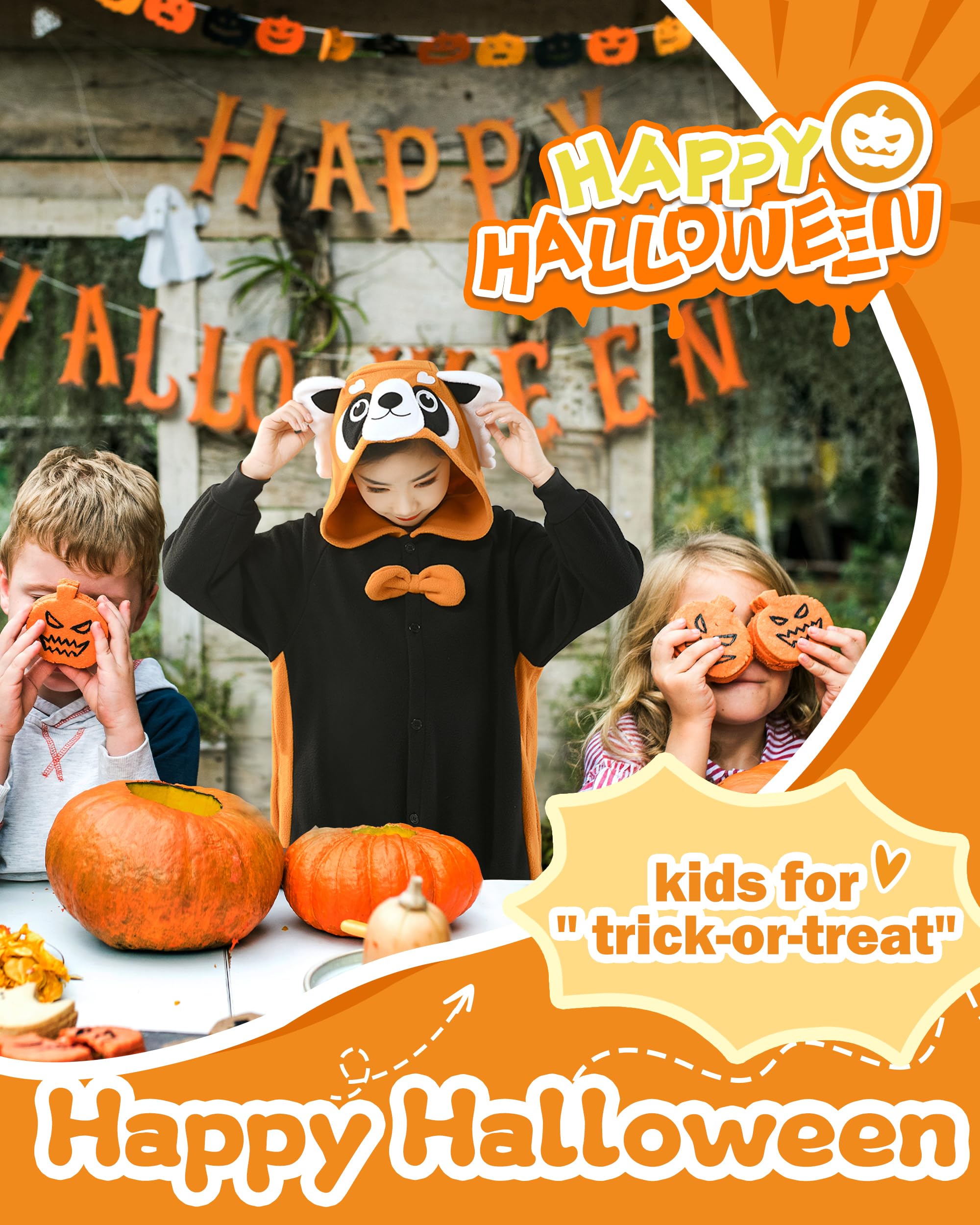 CANASOUR Red Panda Onesie Halloween Kids Cosplay Costume Girls Animal Unisex Outfuit One Piece Hooded Soft Pajamas Party 6-8 Yea