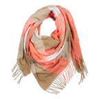 FRINGE PLAID BLANKET SCARF - PINK & BEIGE