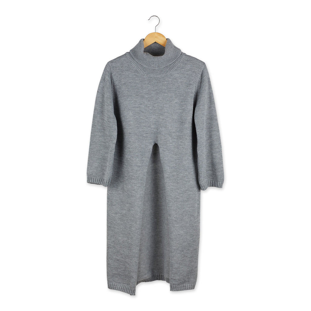LONG COURTNEY SLIT PONCHO - GRAY