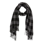 DENVER PLAID FRINGE SCARF - BLACK & GRAY