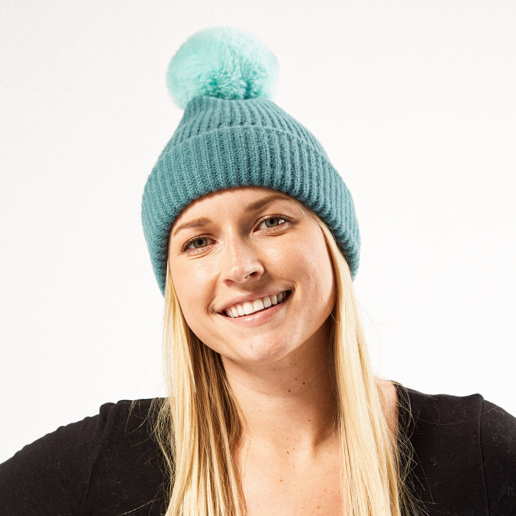 Hadley Wren Plush Knit Pom Pom Beanie, Teal