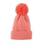 Hadley Wren Plush Knit Pom Pom Beanie, Coral