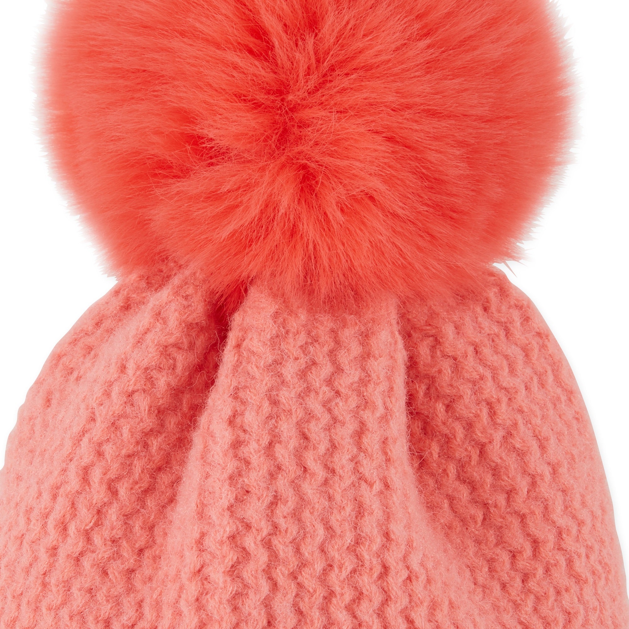 Hadley Wren Plush Knit Pom Pom Beanie, Coral