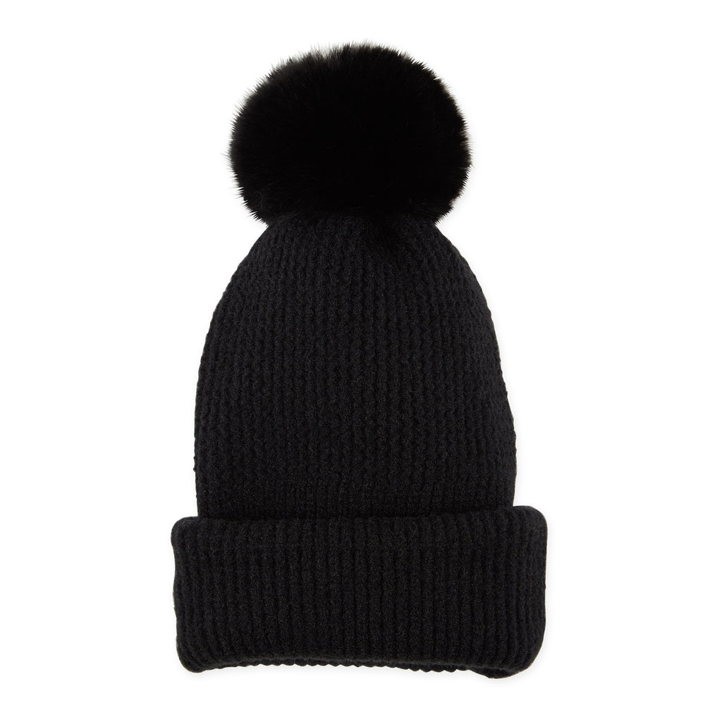 Hadley Wren Plush Knit Pom Pom Beanie, Black