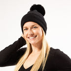 Hadley Wren Plush Knit Pom Pom Beanie, Black