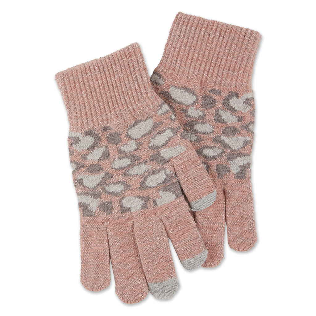 SPARKLE LEOPARD TEXTING KNIT GOVES - PINK
