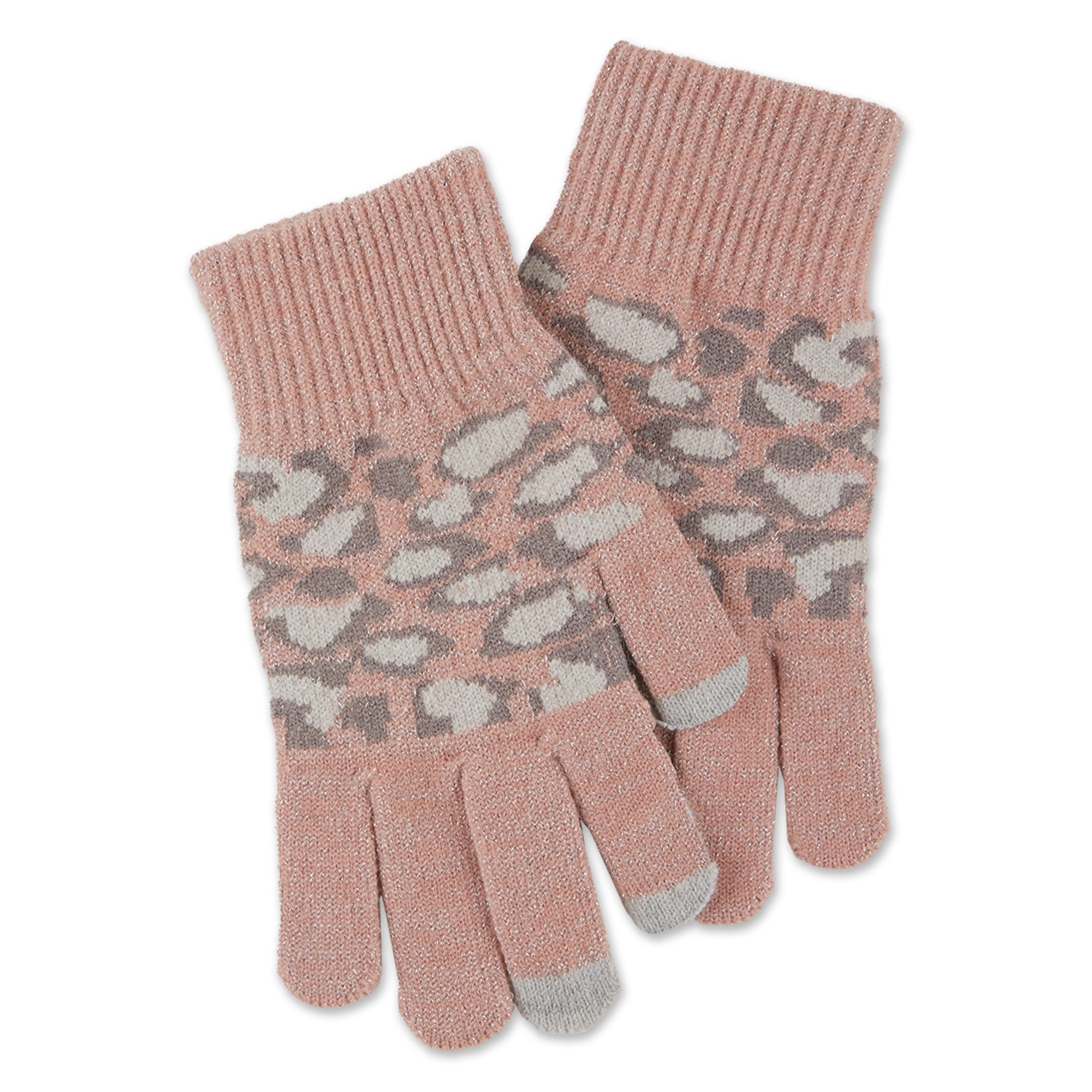 SPARKLE LEOPARD TEXTING KNIT GOVES - PINK