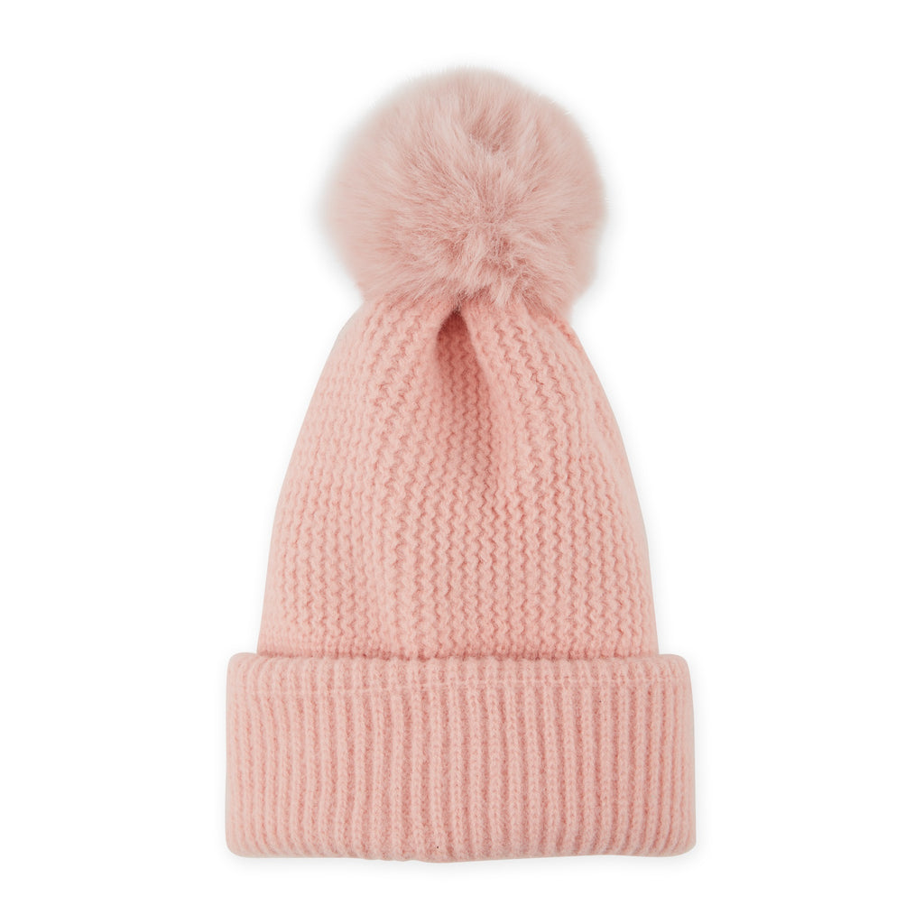 Hadley Wren Plush Knit Pom Pom Beanie, Pink
