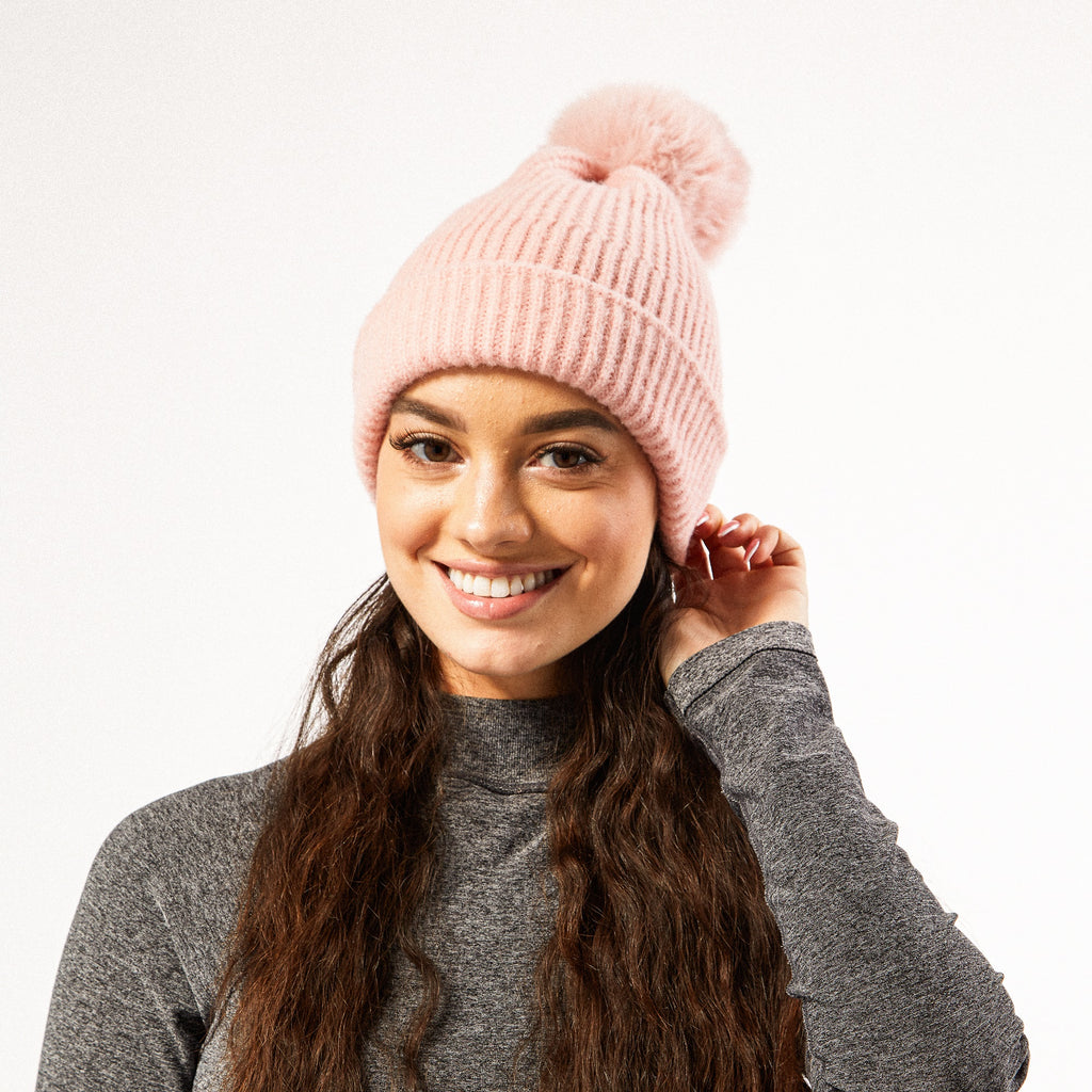 Hadley Wren Plush Knit Pom Pom Beanie, Pink