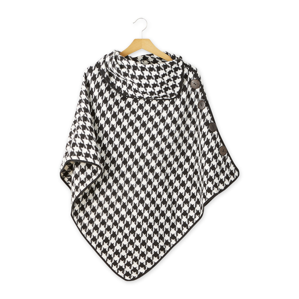HOUNDSTOOTH PONCHO - BLACK/WHITE
