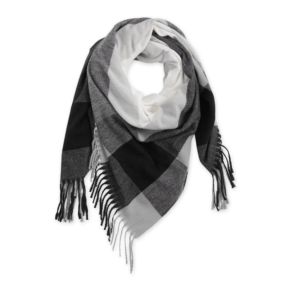 FRINGE PLAID BLANKET SCARF - BLACK & WHITE