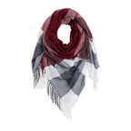 FRINGE PLAID BLANKET SCARF - BURGUNDY & GREY
