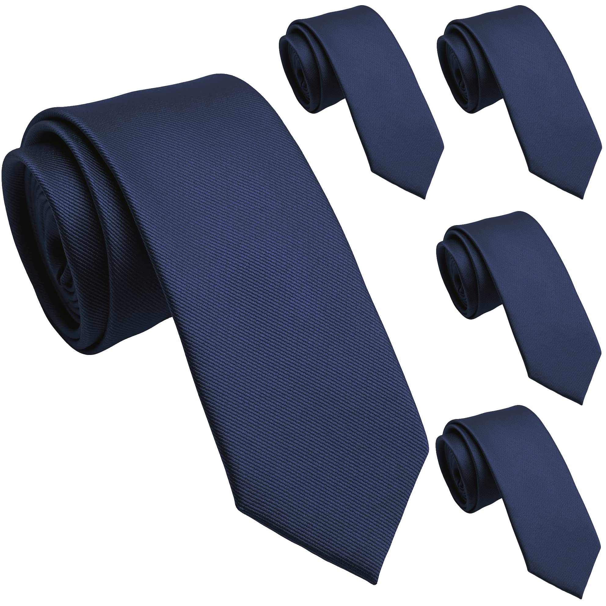 ZENXUS Solid Skinny Ties for Men, 2.5 inch Slim Deep Navy Ties Bulk for Wedding and Activities, 5-Pack