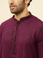 Manyavar Mens Purple Viscose CHIKANKARI Kurta Pyjama Set